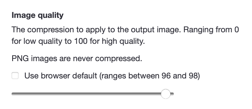 A screenshot of the CropGuide dashboard showing a range input to control the output image quality